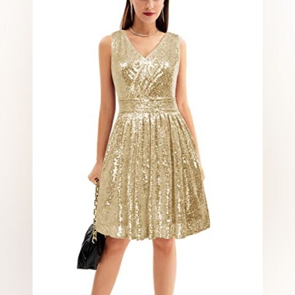 KATE KASIN Gold Sequin Sleeveless Dress - Picture 3 of 9